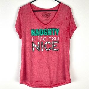 Rocker Girl XXL (19) “Naughty Is The New Nice” Burnout V-Neck Tee NWOT